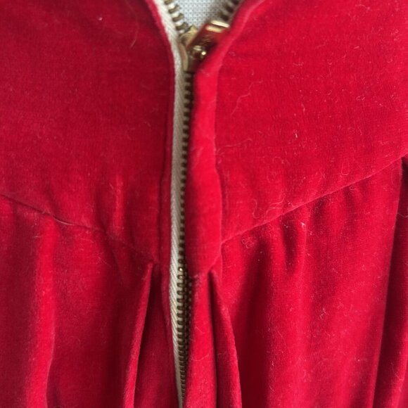 Vintage 60s Handmade Red Velvet Lace Accents Full Skirt Dress - Picture 3 of 8